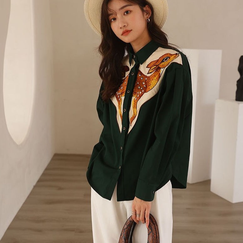 Deer Embroidered Western Shirts - 2 Colors