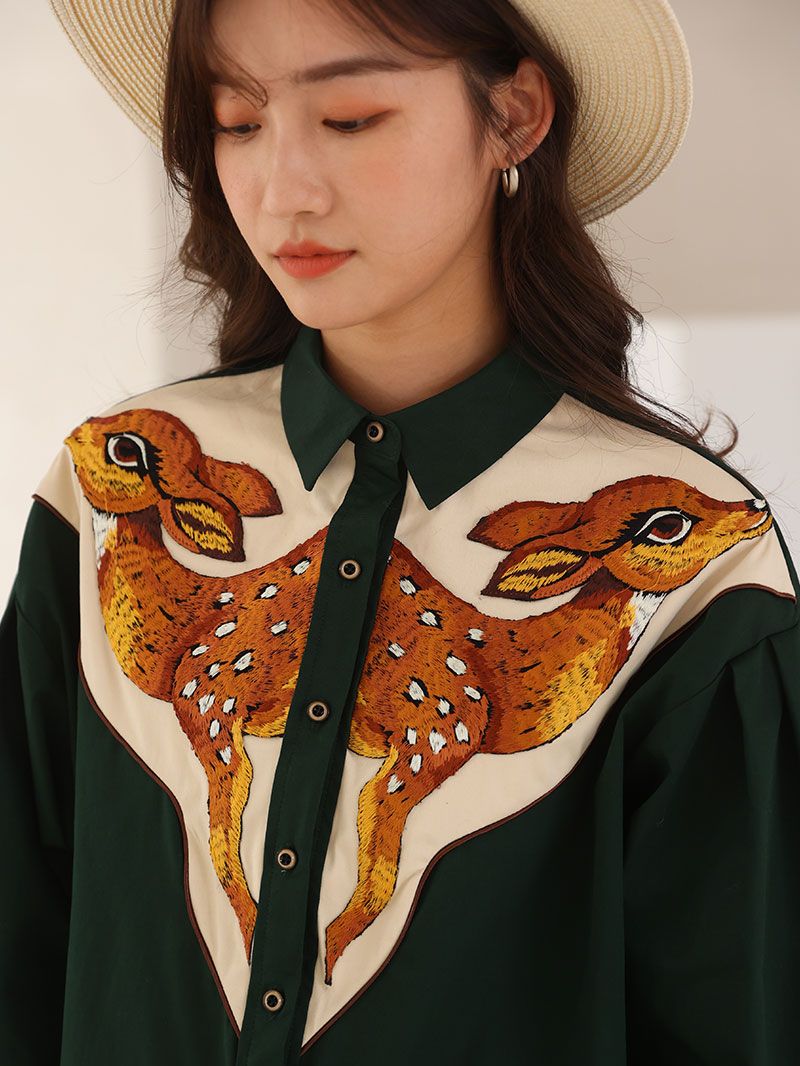 Deer Embroidered Western Shirts - 2 Colors