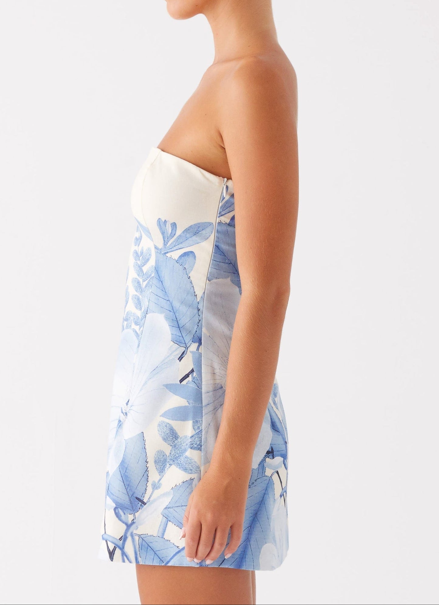 Denby Strapless Mini Dress - Blue Floral Print