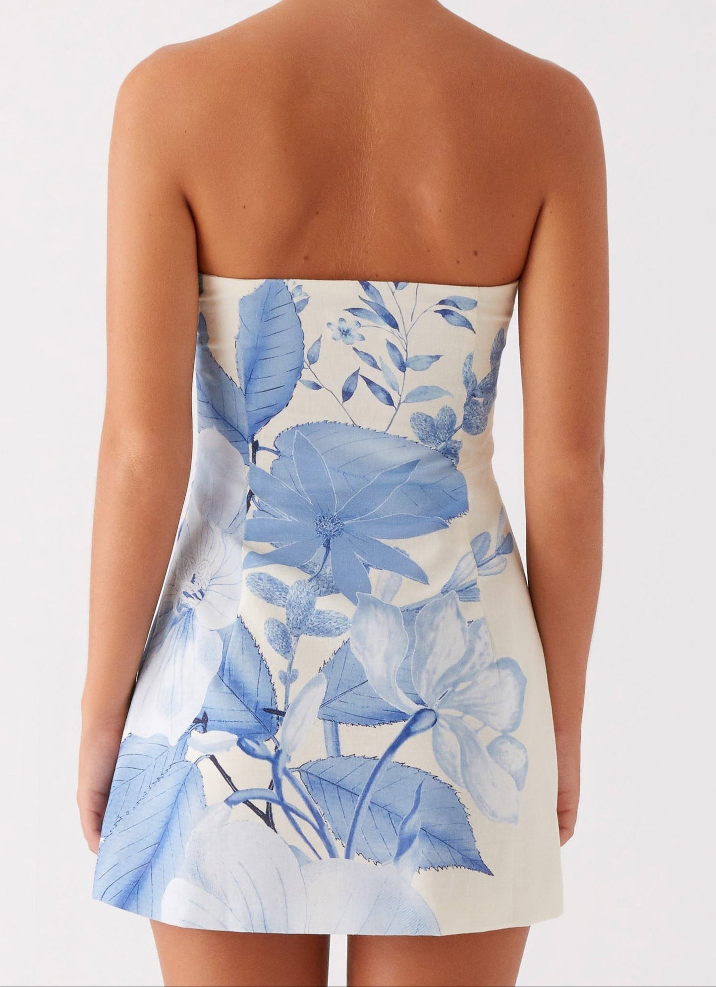 Denby Strapless Mini Dress - Blue Floral Print