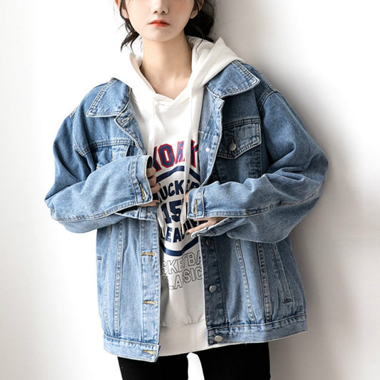 Denim Oversize Turn-down Collar Jacket