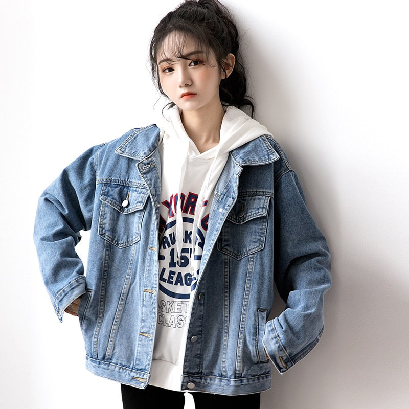 Denim Oversize Turn-down Collar Jacket