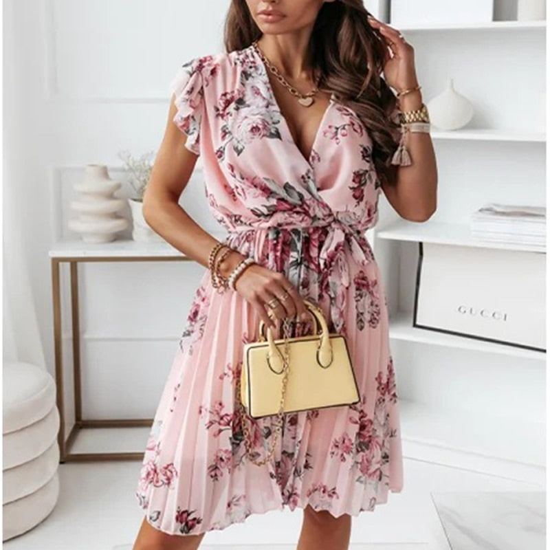 Floral  Lotus Sleeve Dress