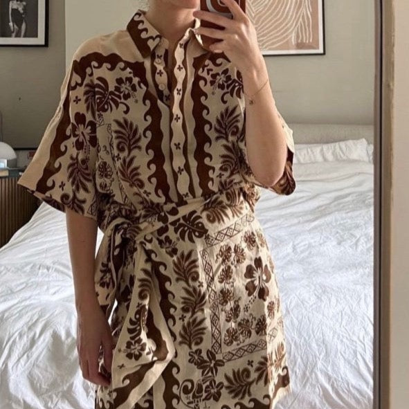 Devia Fern Prints Shirts and Mini Skirt 2-Piece Set