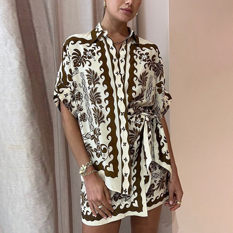 Devia Fern Prints Shirts and Mini Skirt 2-Piece Set