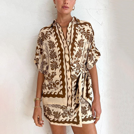 Devia Fern Prints Shirts and Mini Skirt 2-Piece Set