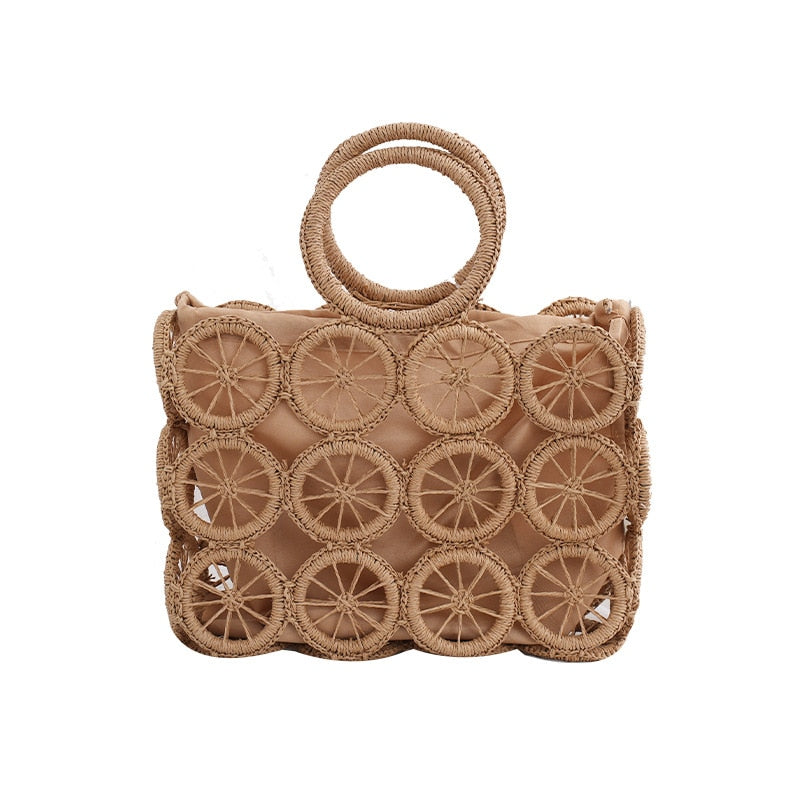 Devin Multi Circles Woven Straw Tote Bags - 7 Colors
