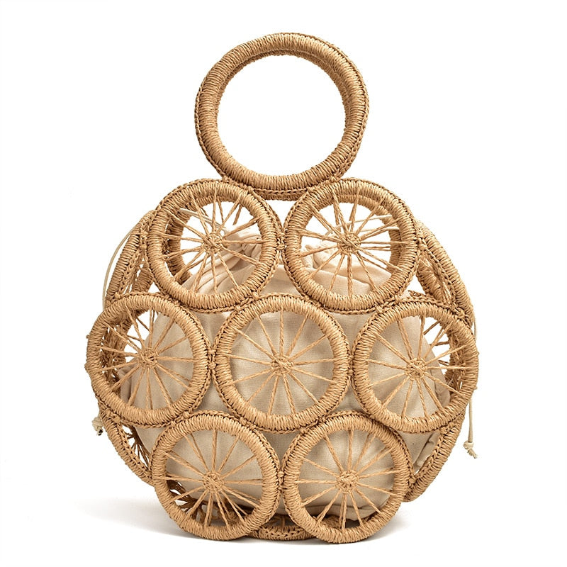 Devon Multi Circles Woven Straw Bag