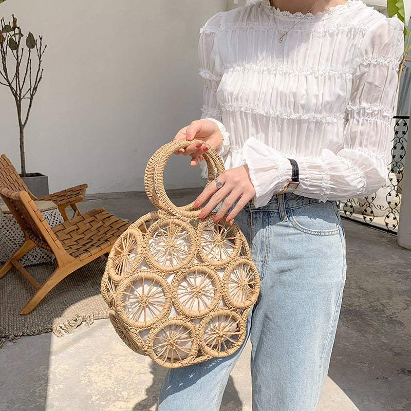 Devon Multi Circles Woven Straw Bag