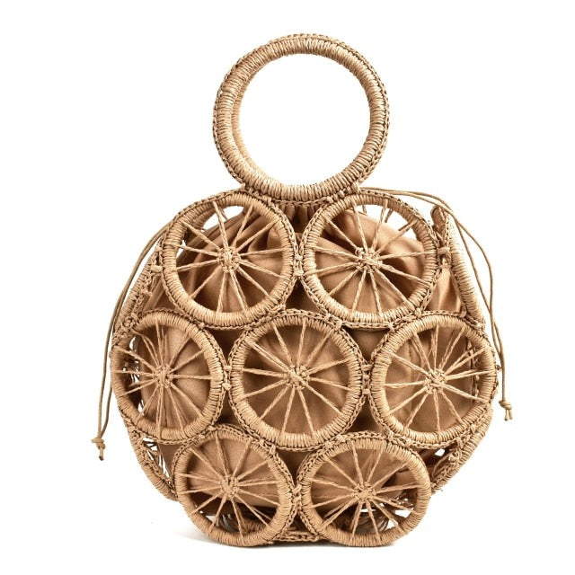 Devon Multi Circles Woven Straw Bag