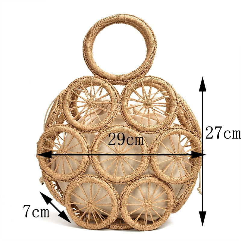 Devon Multi Circles Woven Straw Bag