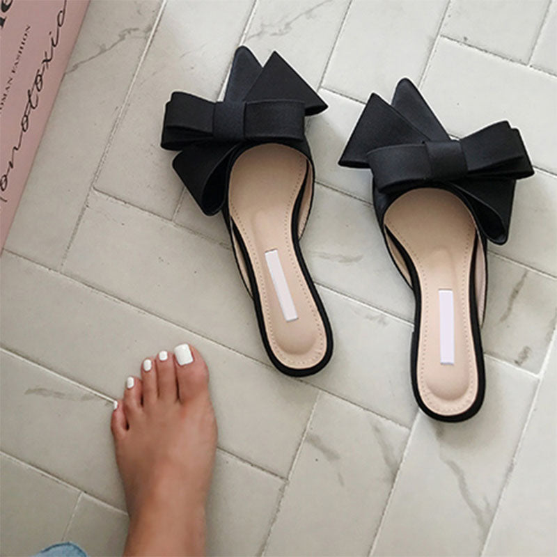 Dianna Silk Satin Pointed Big Bow Tie Slippers - 5 Colors