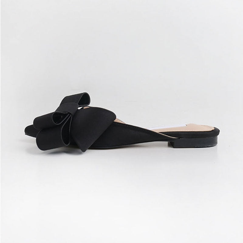 Dianna Silk Satin Pointed Big Bow Tie Slippers - 5 Colors