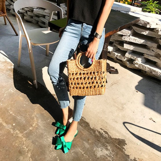 Dianna Silk Satin Pointed Big Bow Tie Slippers - 5 Colors