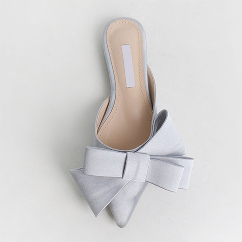 Dianna Silk Satin Pointed Big Bow Tie Slippers - 5 Colors