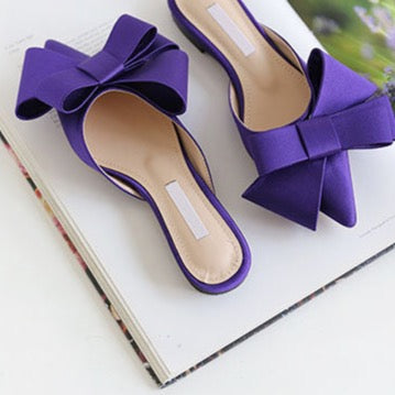 Dianna Silk Satin Pointed Big Bow Tie Slippers - 5 Colors