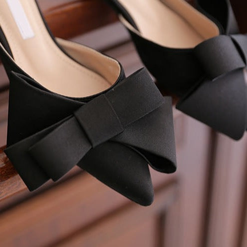 Dianna Silk Satin Pointed Big Bow Tie Slippers - 5 Colors