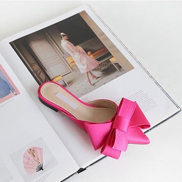 Dianna Silk Satin Pointed Big Bow Tie Slippers - 5 Colors