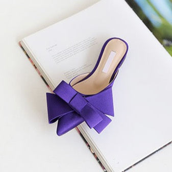 Dianna Silk Satin Pointed Big Bow Tie Slippers - 5 Colors