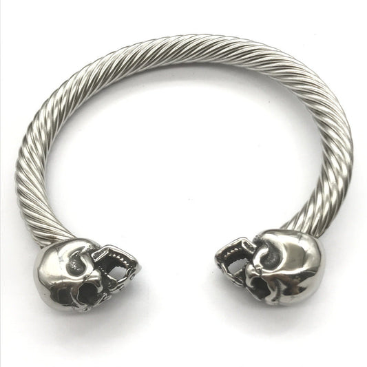 Double Skull Steel Wire Rope Cuff Bracelet