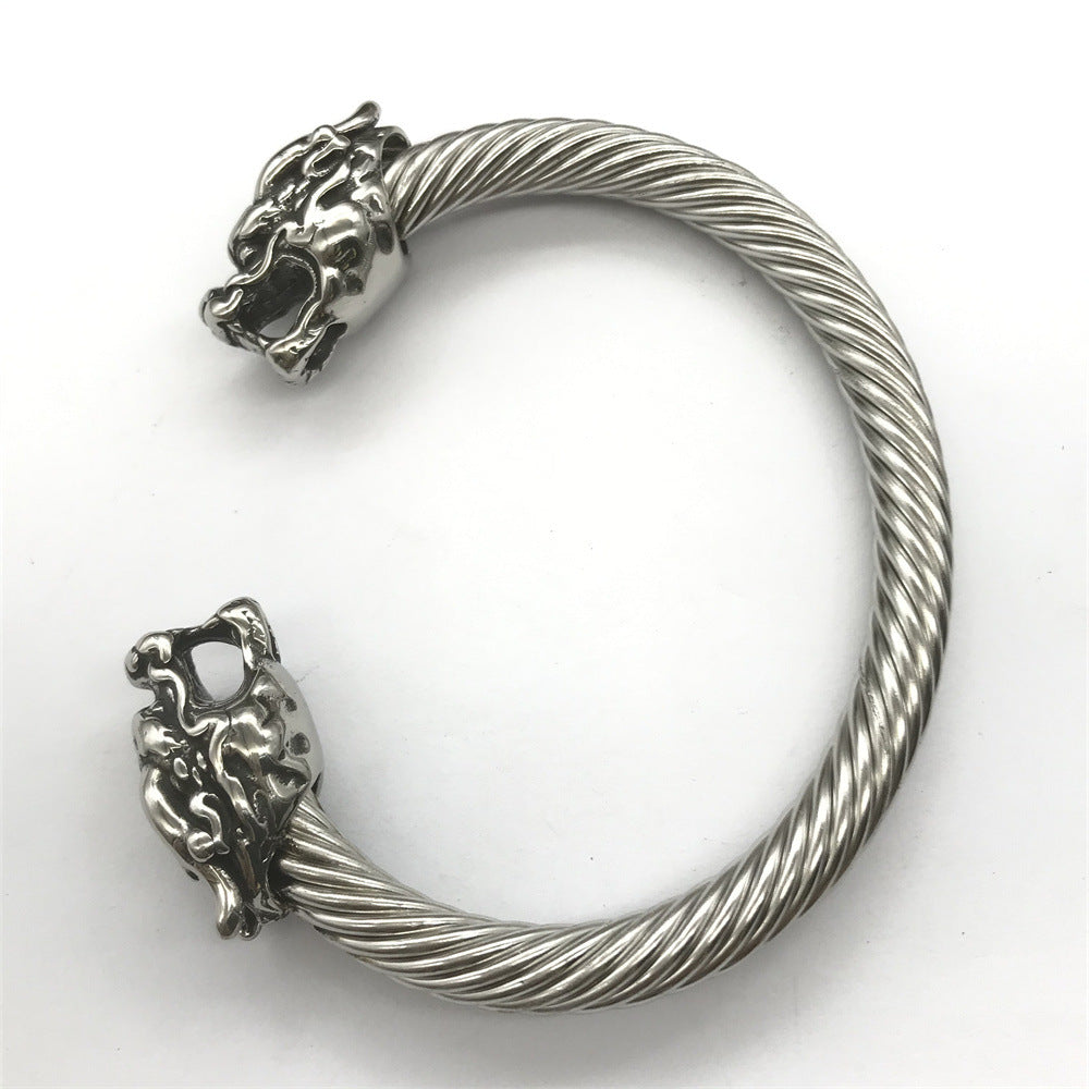 Dragon Heads Steel Wire Rope Cuff Bracelet