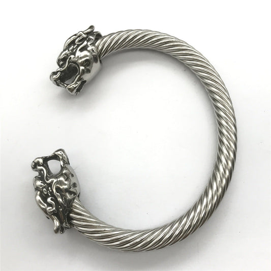 Dragon Heads Steel Wire Rope Cuff Bracelet