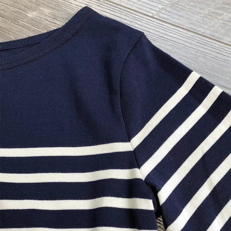 Long Sleeve Striped Combed Cotton T-Shirt for Women