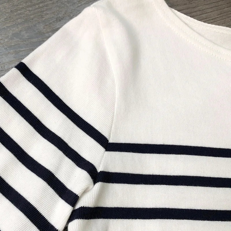 Long Sleeve Striped Combed Cotton T-Shirt for Women