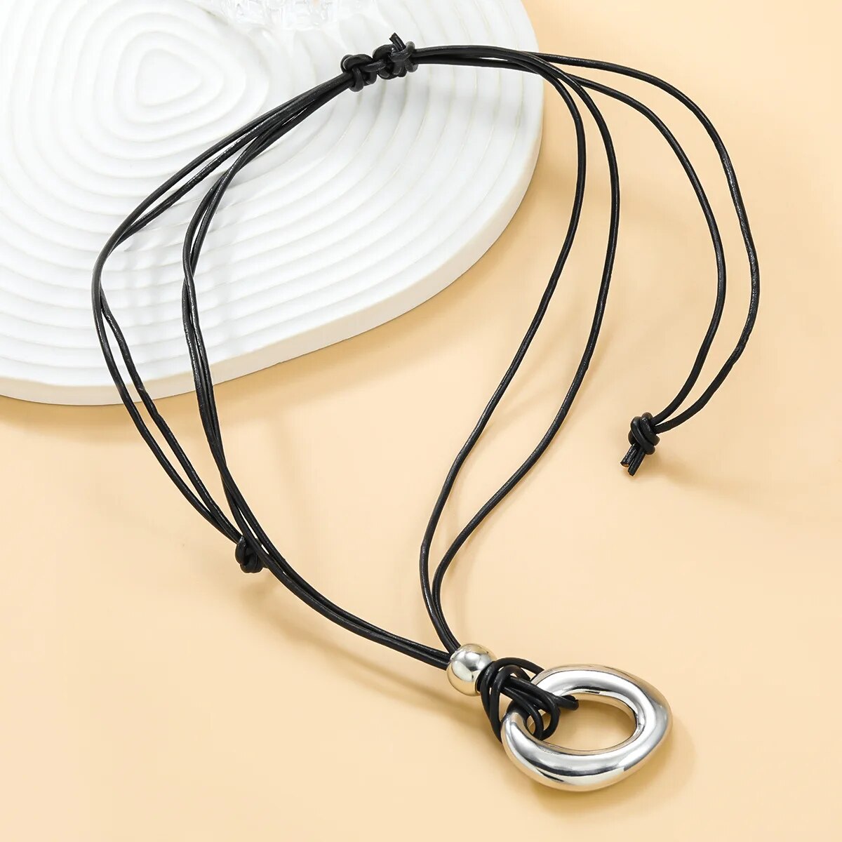 Edvin Arc & Circle Metal Pendant Choker Necklaces