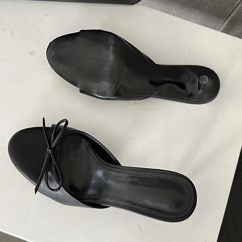 New Arrivals Summer Pink Butterfly-knot Slippers Elegant Stripper Thin Mules Slides Shoes Low Heel Pumps