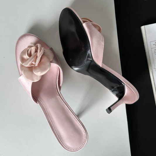 Summer Fashion Narrow Band Party Stripper Slippers Mules Slides Shoes Low Heel Pumps
