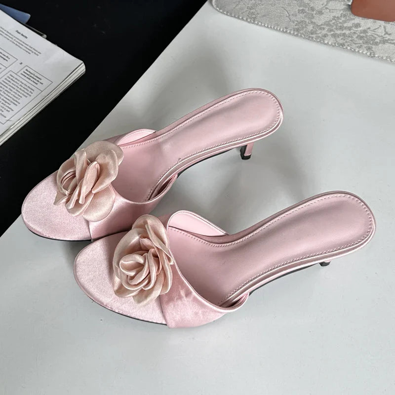 Summer Fashion Narrow Band Party Stripper Slippers Mules Slides Shoes Low Heel Pumps