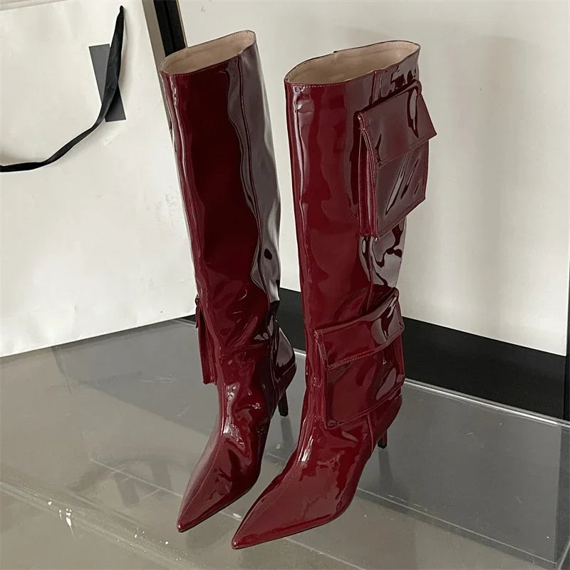 New Winter Pointed Toe Thin Heels Stripper Largas De Mujer Knee High Boots