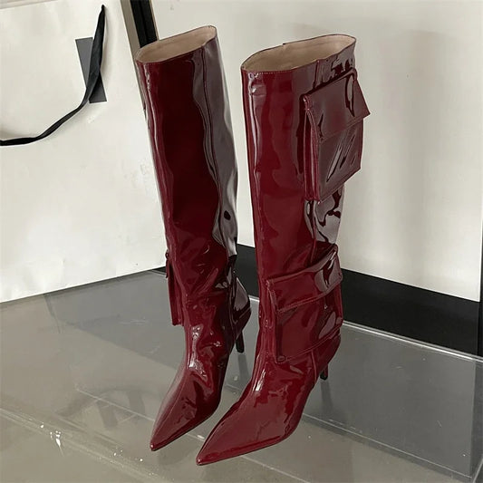 New Winter Pointed Toe Thin Heels Stripper Largas De Mujer Knee High Boots