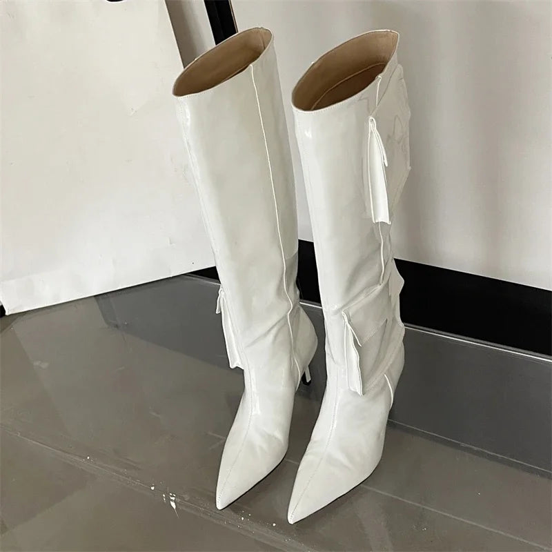 New Winter Pointed Toe Thin Heels Stripper Largas De Mujer Knee High Boots