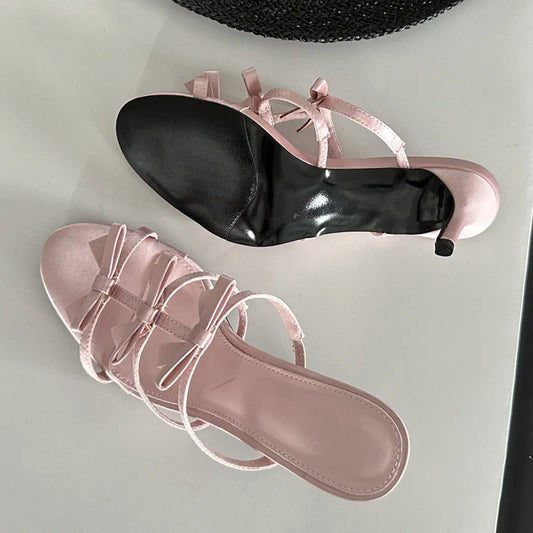 Design Narrow Band Summer Beach Stripper Slippers Ladies Slides Shoes Low Heel Pumps