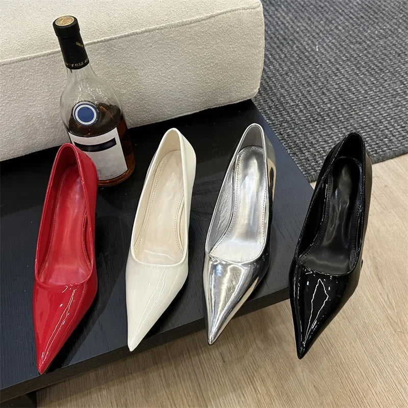 Design Pointed Toe Wedges Highs Silver Red Shoes Wedding Banquet Shoes Low Heel Pumps