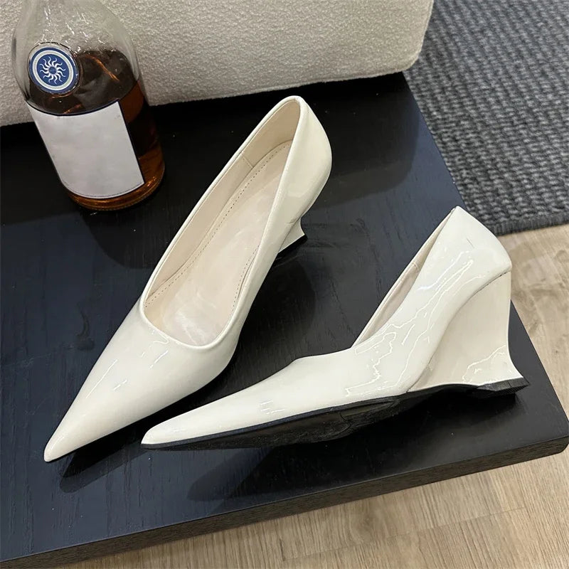 Design Pointed Toe Wedges Highs Silver Red Shoes Wedding Banquet Shoes Low Heel Pumps