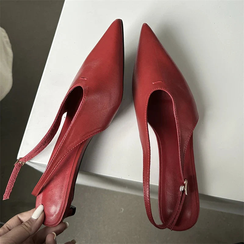 Designer Pointed Toe Buckle Strap Thin Elegant Banquet Dress Mule Ladies Shoes Low Heel Pumps