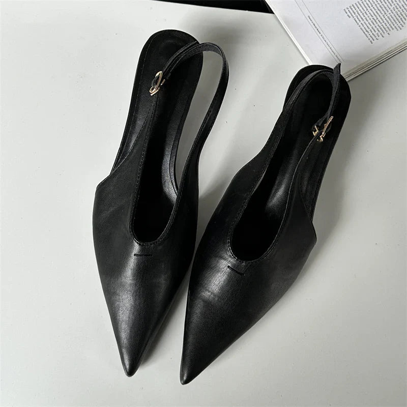 Designer Pointed Toe Buckle Strap Thin Elegant Banquet Dress Mule Ladies Shoes Low Heel Pumps