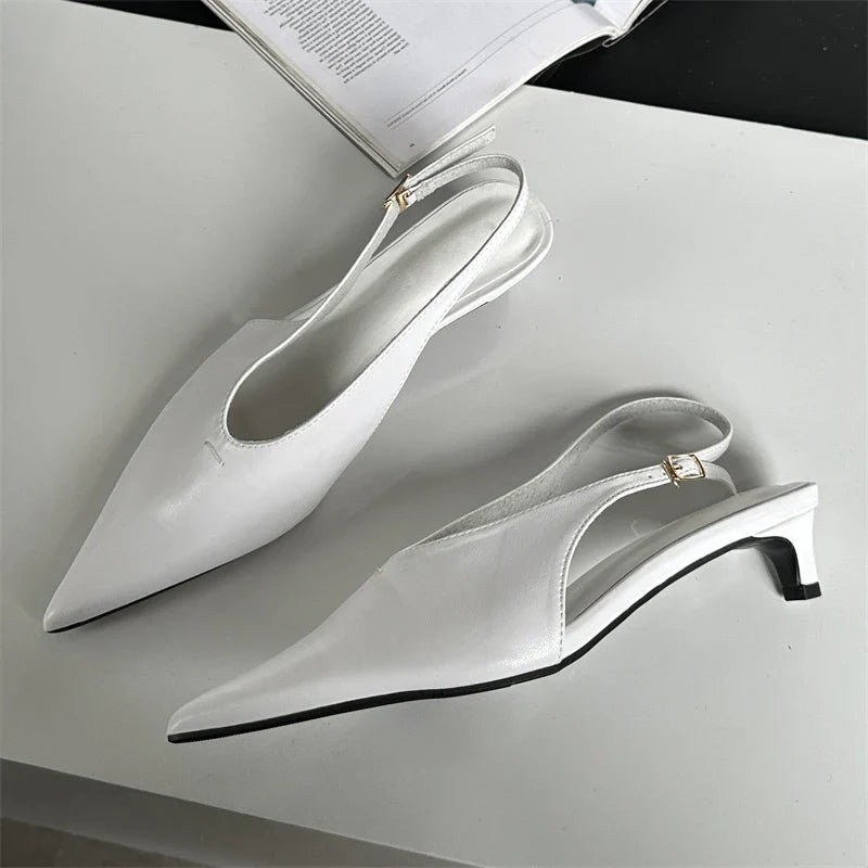 Designer Pointed Toe Buckle Strap Thin Elegant Banquet Dress Mule Ladies Shoes Low Heel Pumps