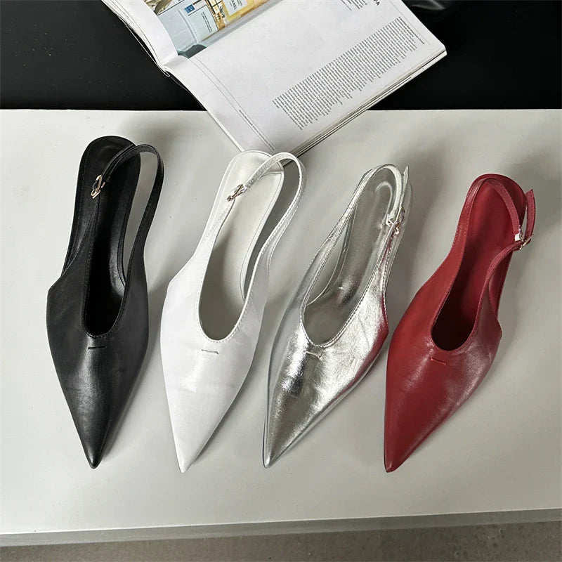 Designer Pointed Toe Buckle Strap Thin Elegant Banquet Dress Mule Ladies Shoes Low Heel Pumps