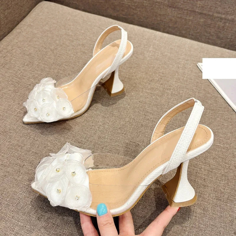 Designer Slingbacks Pointed Toe PVC Transparent Highs Party Elegant Shoes Low Heel Pumps