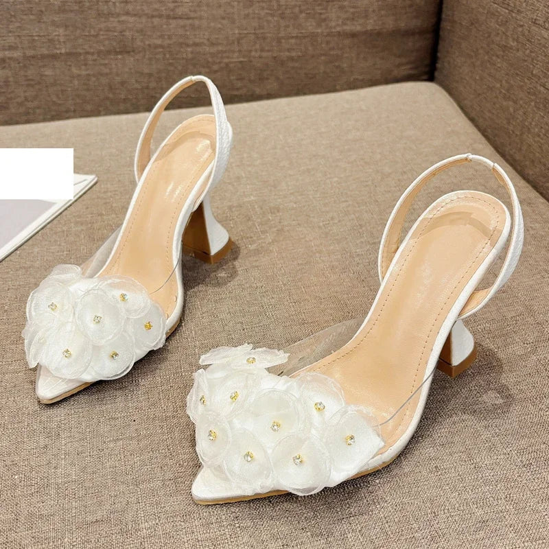 Designer Slingbacks Pointed Toe PVC Transparent Highs Party Elegant Shoes Low Heel Pumps