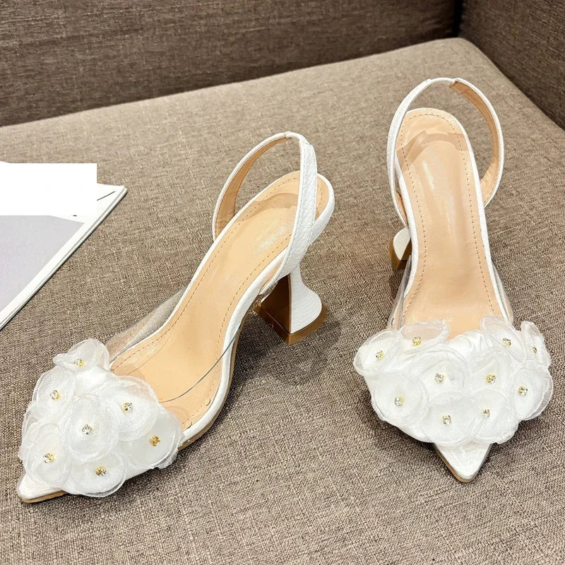 Designer Slingbacks Pointed Toe PVC Transparent Highs Party Elegant Shoes Low Heel Pumps