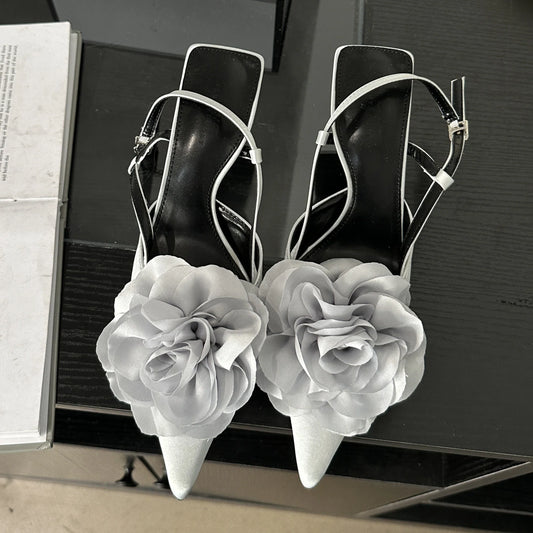 Fashion Buckle Strap Pointed Toe Thin Wedding Designer Dress Mule Ladies Shoes Low Heel Pumps