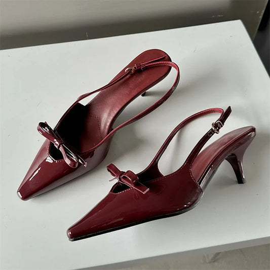 Fashion Pointed Toe Elegant Slingbacks Buckle Strap Thins Wedding Party Mules Shoes Low Heel Pumps
