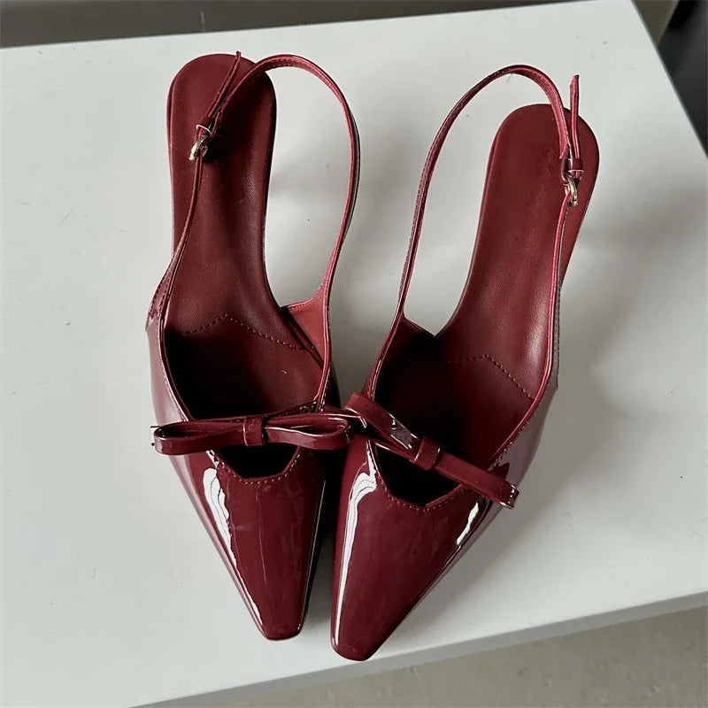 Fashion Pointed Toe Elegant Slingbacks Buckle Strap Thins Wedding Party Mules Shoes Low Heel Pumps