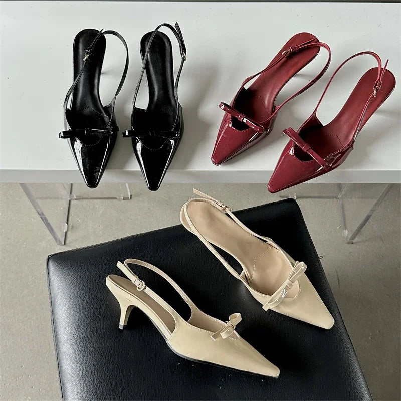Fashion Pointed Toe Elegant Slingbacks Buckle Strap Thins Wedding Party Mules Shoes Low Heel Pumps