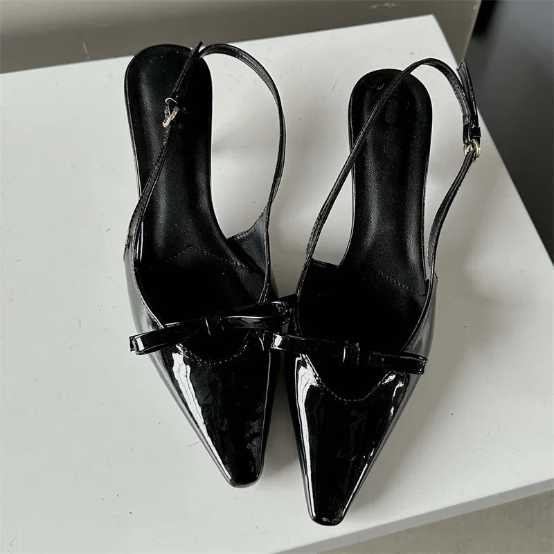 Fashion Pointed Toe Elegant Slingbacks Buckle Strap Thins Wedding Party Mules Shoes Low Heel Pumps